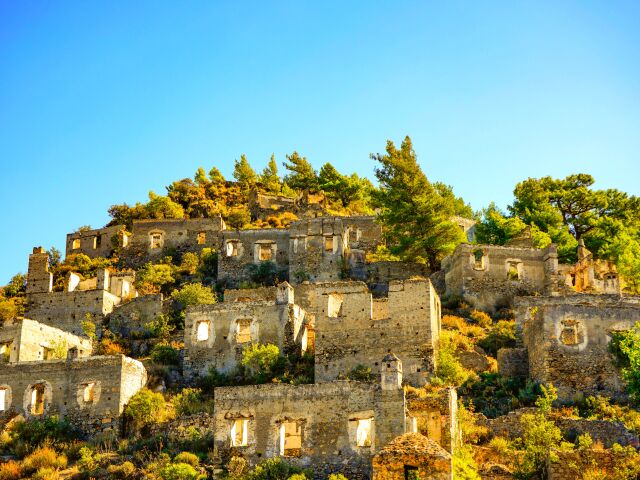 dedina, Turecko, opustená, domy, ruiny, dedina duchov, mesto duchov, Kayaköy, Muğla,