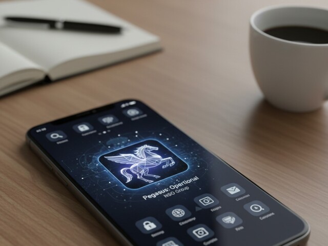 Mobilný telefón s aplikáciou Pegasus - obrázok vytvorený AI