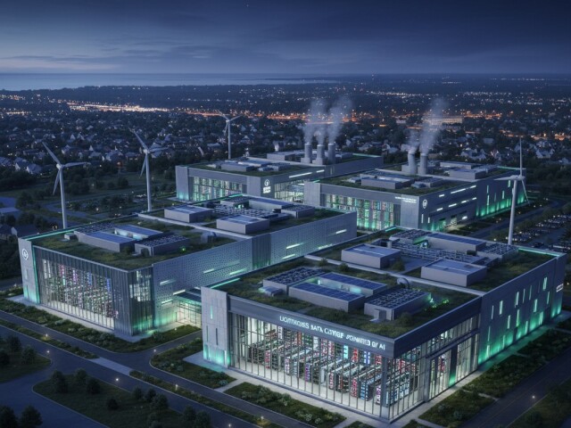 Moderné dátové centrum - obrázok vytvorený AI