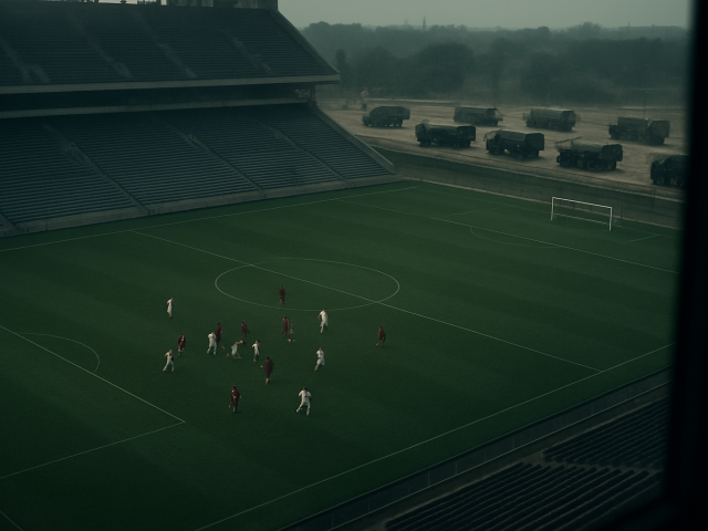 futbal, štadión, vojenské autá, kľdr