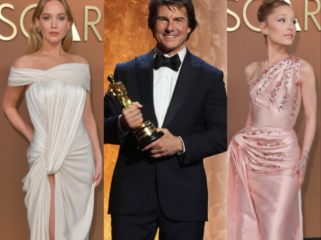 Zľava: Jennifer Lawrence, Tom Cruise, Ariana Grande.