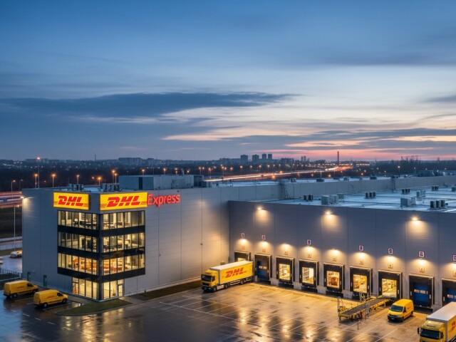 Sklad firmy DHL - obrázok vytvorený AI