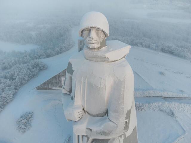 Murmansk, Rusko, zima, sneh, vojak, socha