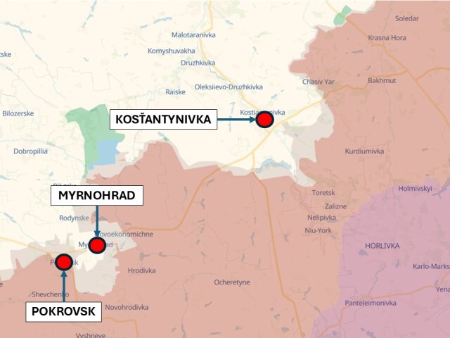 Pokrovsk, Myrnohrad a Kosťantynivka, Ukrajina - situácia k 24. novembru 2025