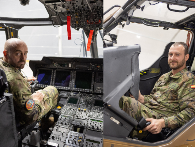 seržant Španielskej armády a expert na vrtuľníky NH-90 José Boza, kapitán Španielskej armády a pilot vrtuľníka Tiger Alberto Ca