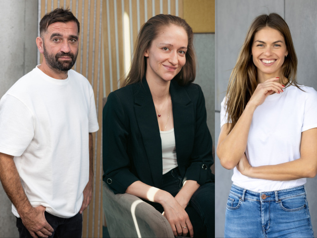 Zľava: Herec Milan Ondrík, herečka Eva Mores a herečka a modelka Adriana Novakov. 