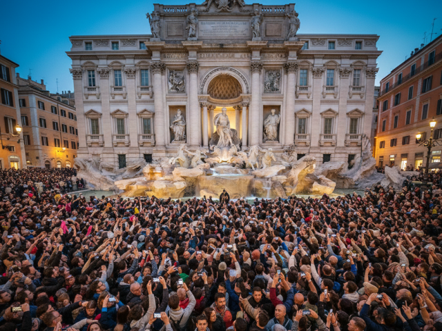 fontána di Trevi, Rím, Taliansko, turisti, cestovanie, cestovný ruch