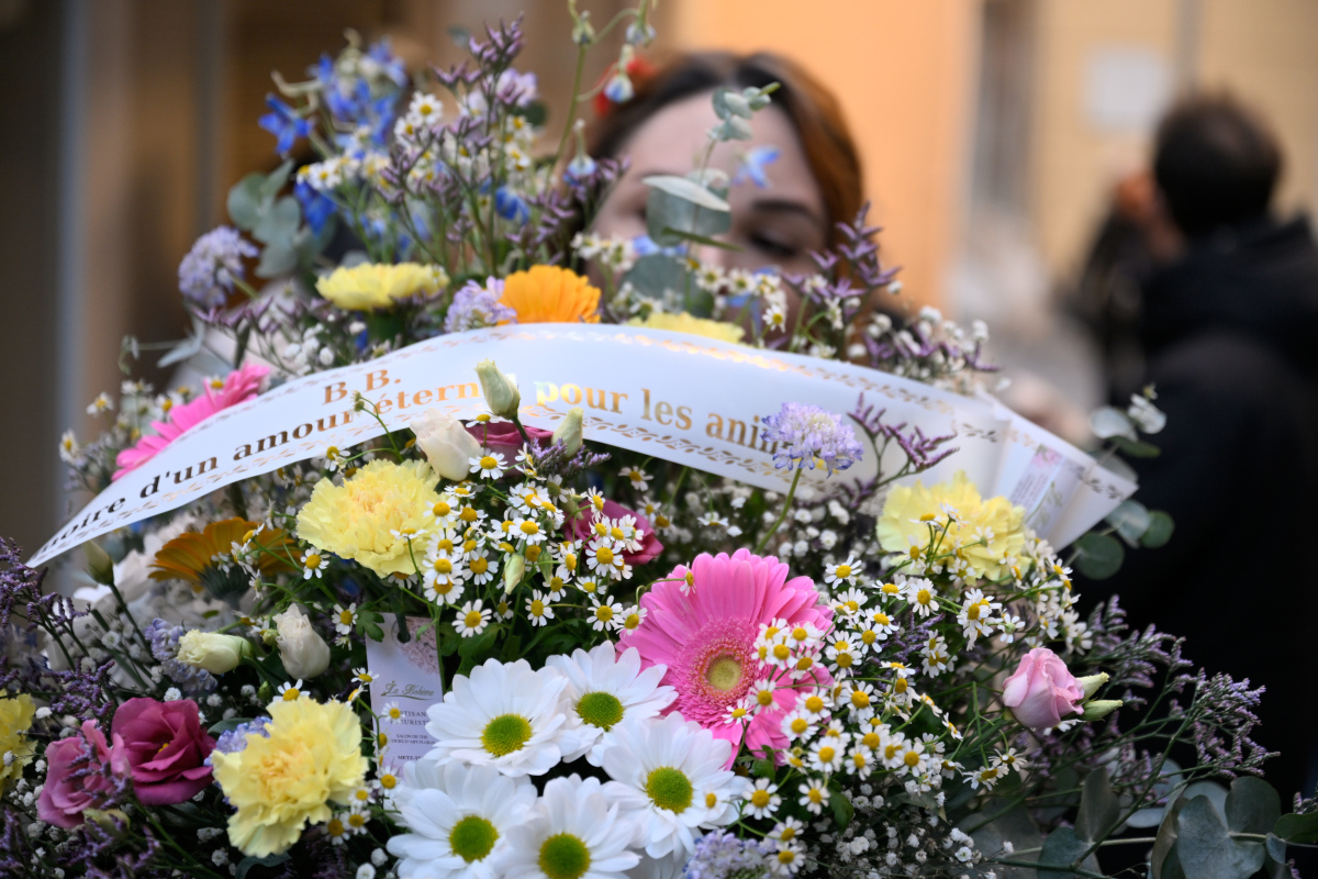 Kvetinový veniec na pamiatku pri poslednej rozlúčke s Brigitte Bardotovou. 