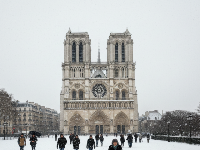 Notre Dame, Paríž, sneh,