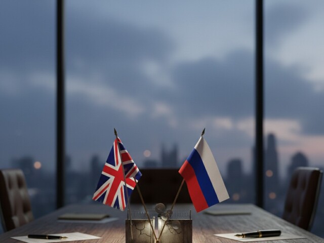 Britská a ruská vlajka - obrázok vytvorený AI