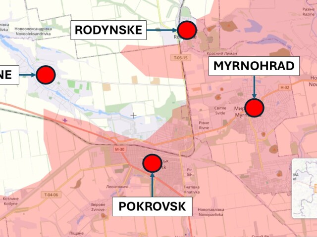 Pokrovsk, Ukrajina 8. februára 2026 podľa liveuamap