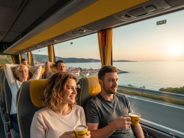 autobus, cestovanie, more, Chorvátsko, káva, turisti, dovolenka