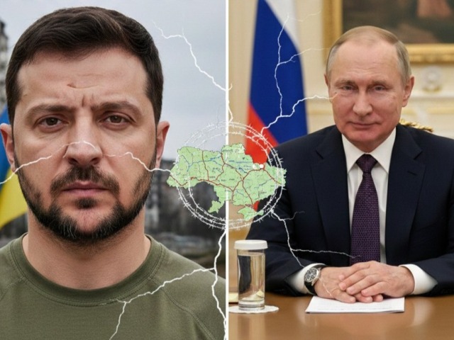 Koláž Volodymyr Zelenskyj a Vladimir Putin - obrázok vytvorený AI