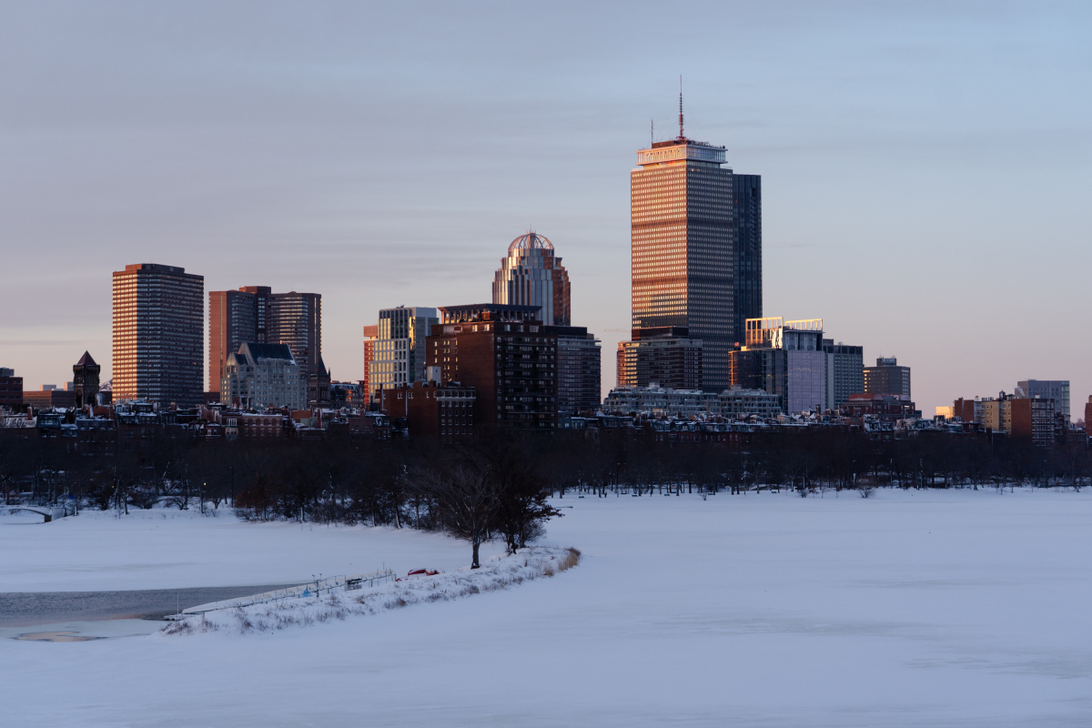 USA Boston počasie zima sneh Rieka Charles