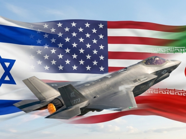 F-35 a vlajky ISR  USA a IRN - obrázok vytvorený AI