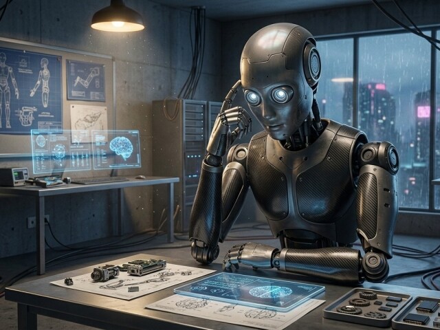 Premýšľajúci robot - obrázok vytvorený AI