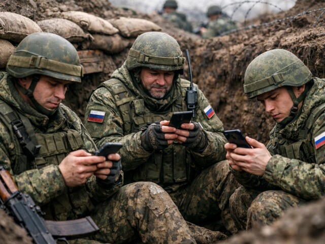 Ruskí vojaci a mobily - obrázok vytvorený AI