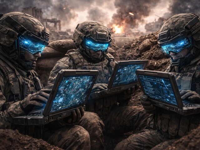 Vojaci s AI v zákope - obrázok vytvorený AI
