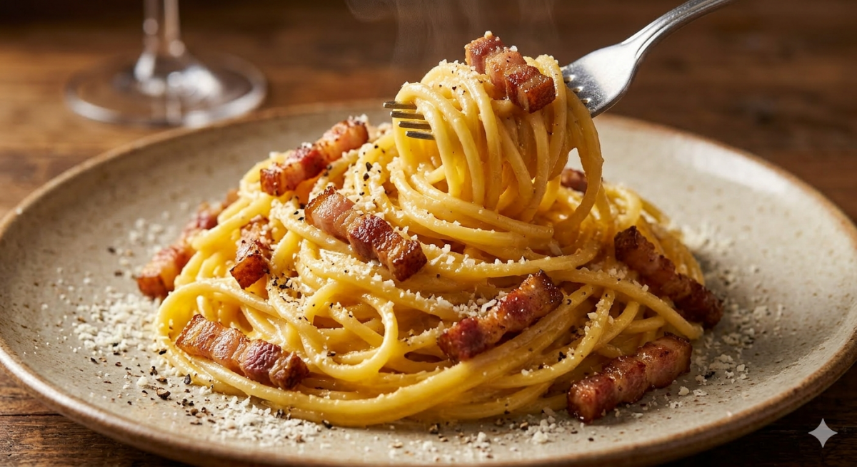 2. Špagety Carbonara (Taliansko)