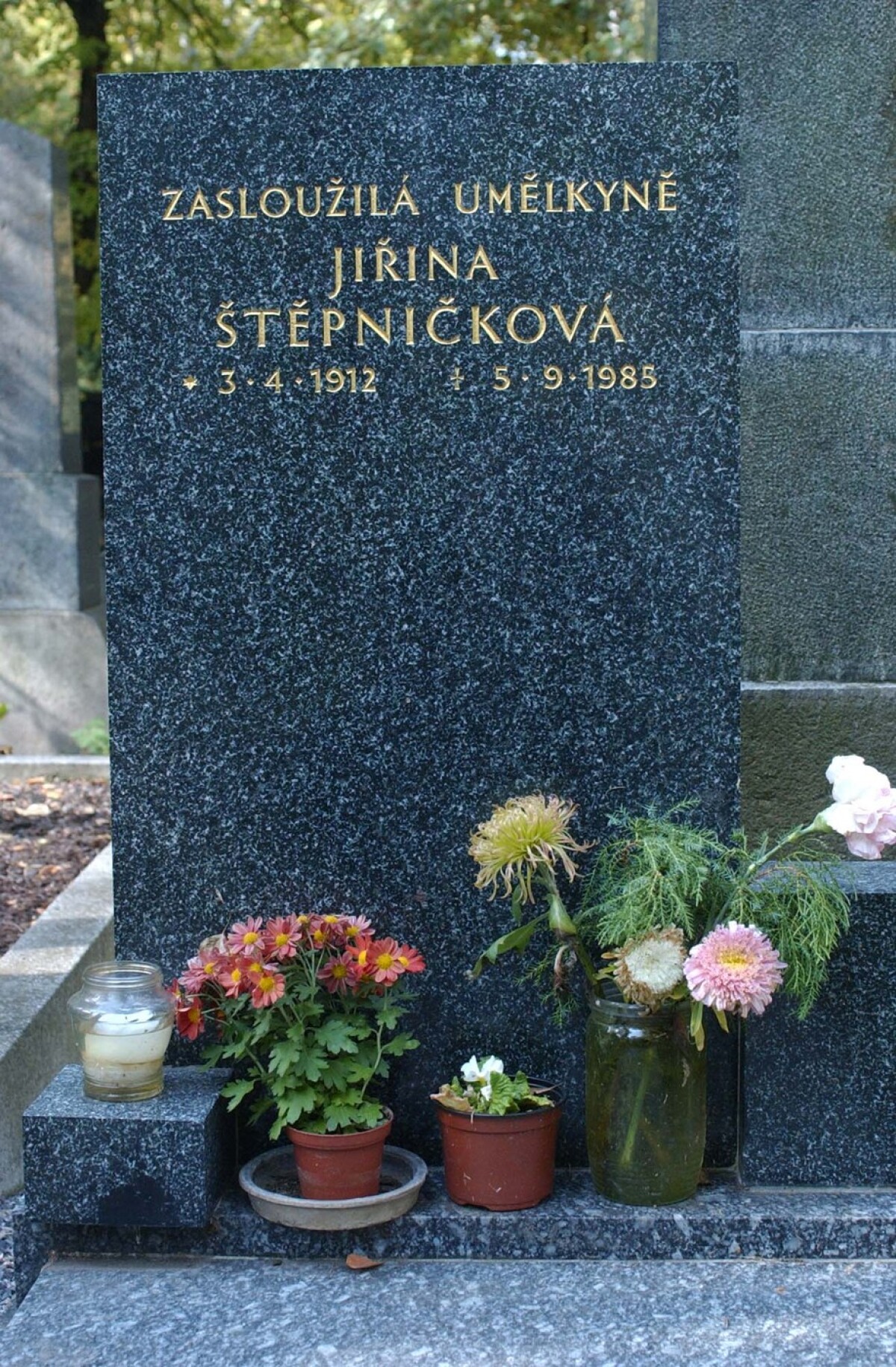 Hrob herečky Jiřiny Štěpničkovej.