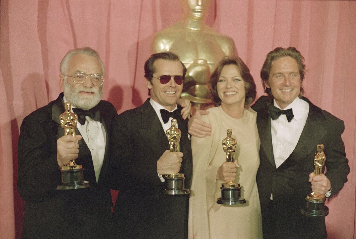 Michael Douglas, herci Louise Fletcherová a Jack Nicholson a producent Saul Zaentz