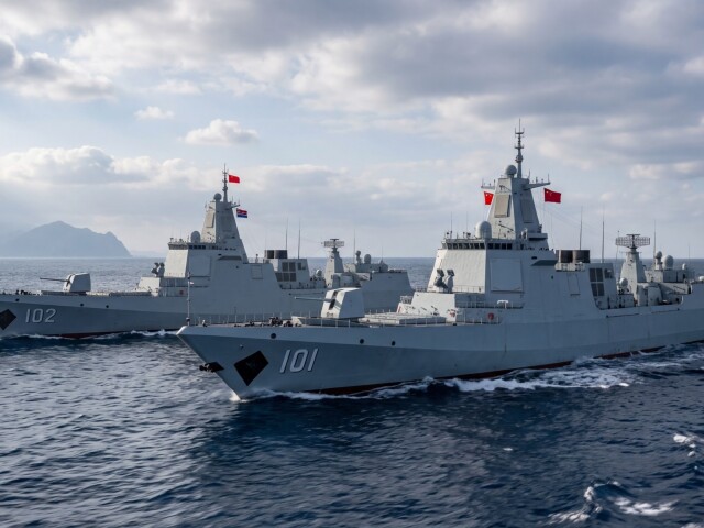 Čínske torpédoborce Type 055 - obrázok vytvorený AI