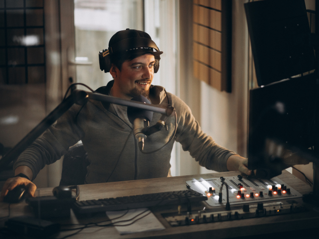 Man working in a radio station