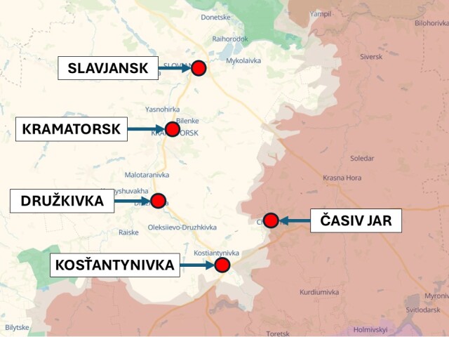 Kosťantynivka, Ukrajina 7. apríla 2026 podľa DeepState