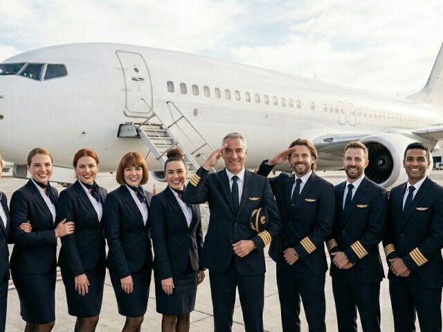 piloti, letušky, lietadlo, letisko, cestovanie