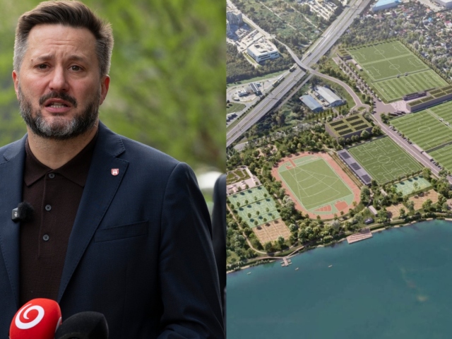 Koláž Zlaté piesky, na snímke Matúš Vallo a vizualizácia.