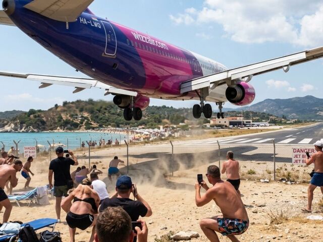 lietadlo, pláž, letisko, Wizzair, Skiathos, Grécko, dovolenka, cestovanie