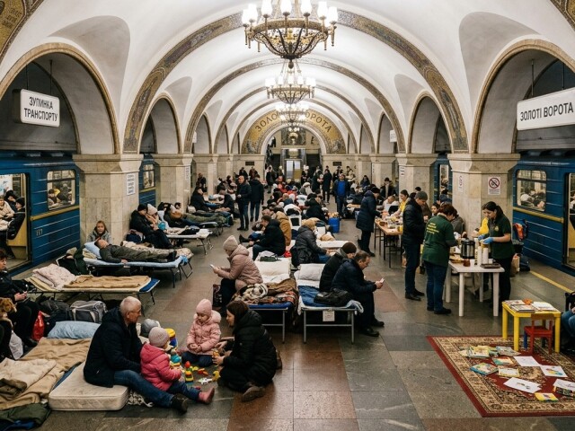 Kyjevské metro počas bombového poplachu - obrázok vytvorený AI