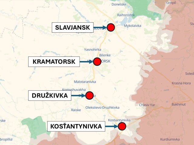 Kosťantynivka, Ukrajina 25. mája 2026 podľa DeepState