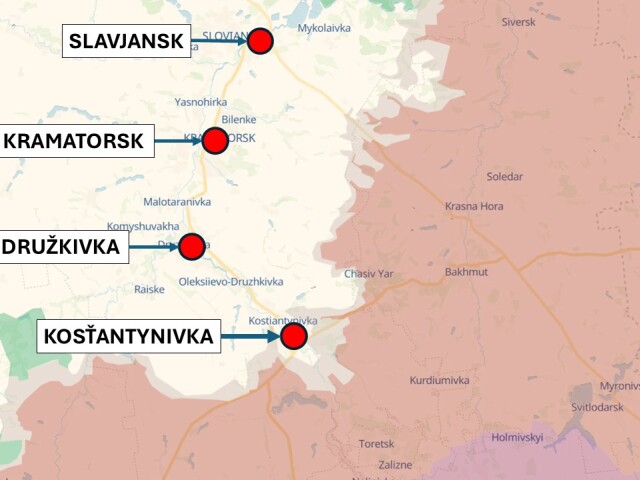 Kosťantynivka, Ukrajina 1. júna 2026 podľa DeepState