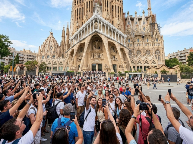Barcelona, Sagrada Familia, Španielsko, turisti