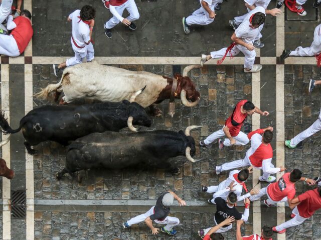 Pamplona, Španielsko, San Fermín, býky
