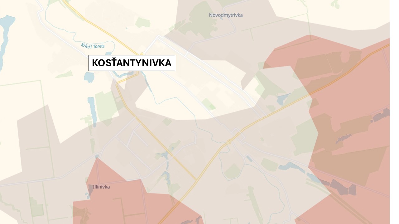 Kosťantynivka, Ukrajina 14. júla 2026 podľa DeepState