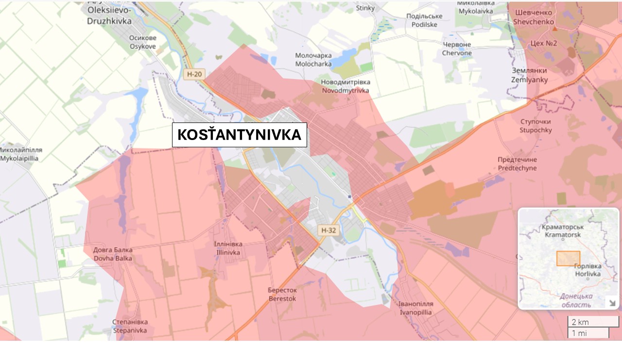 Kosťantynivka, Ukrajina 14. júla 2026 podľa liveuamap