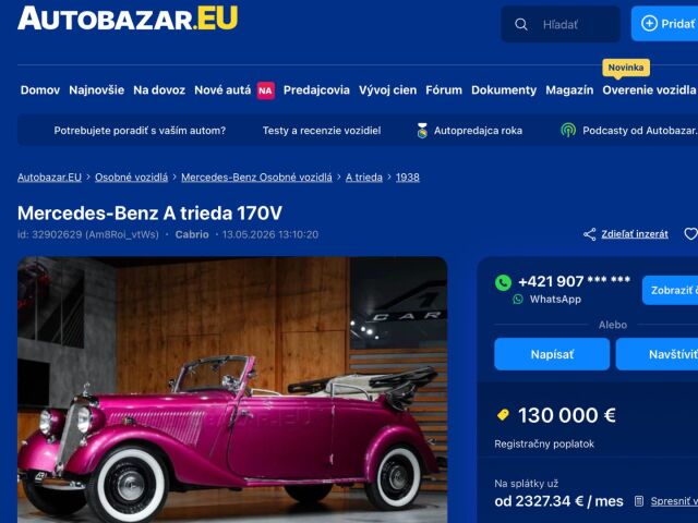 Ružové auto značky Mercedes na predaj.