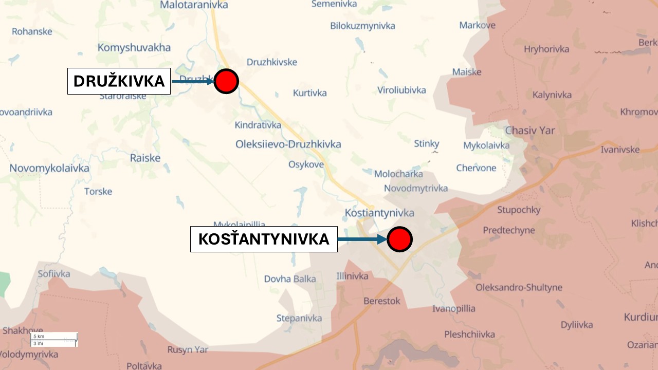 Kosťantynivka, Ukrajina 22. júla 2026 podľa DeepState