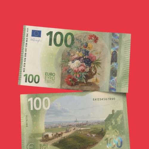 Na návrhu stoeurovky sa ocitol obraz kytice aj krajinky zo zbierok Albertiny.