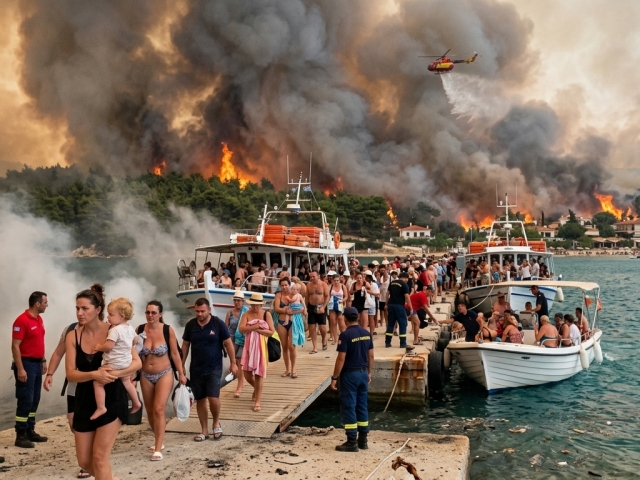 Ohňový múr na Chalkidiki prinútil ľudí k úteku do mora. Európu sužuje extrémne leto