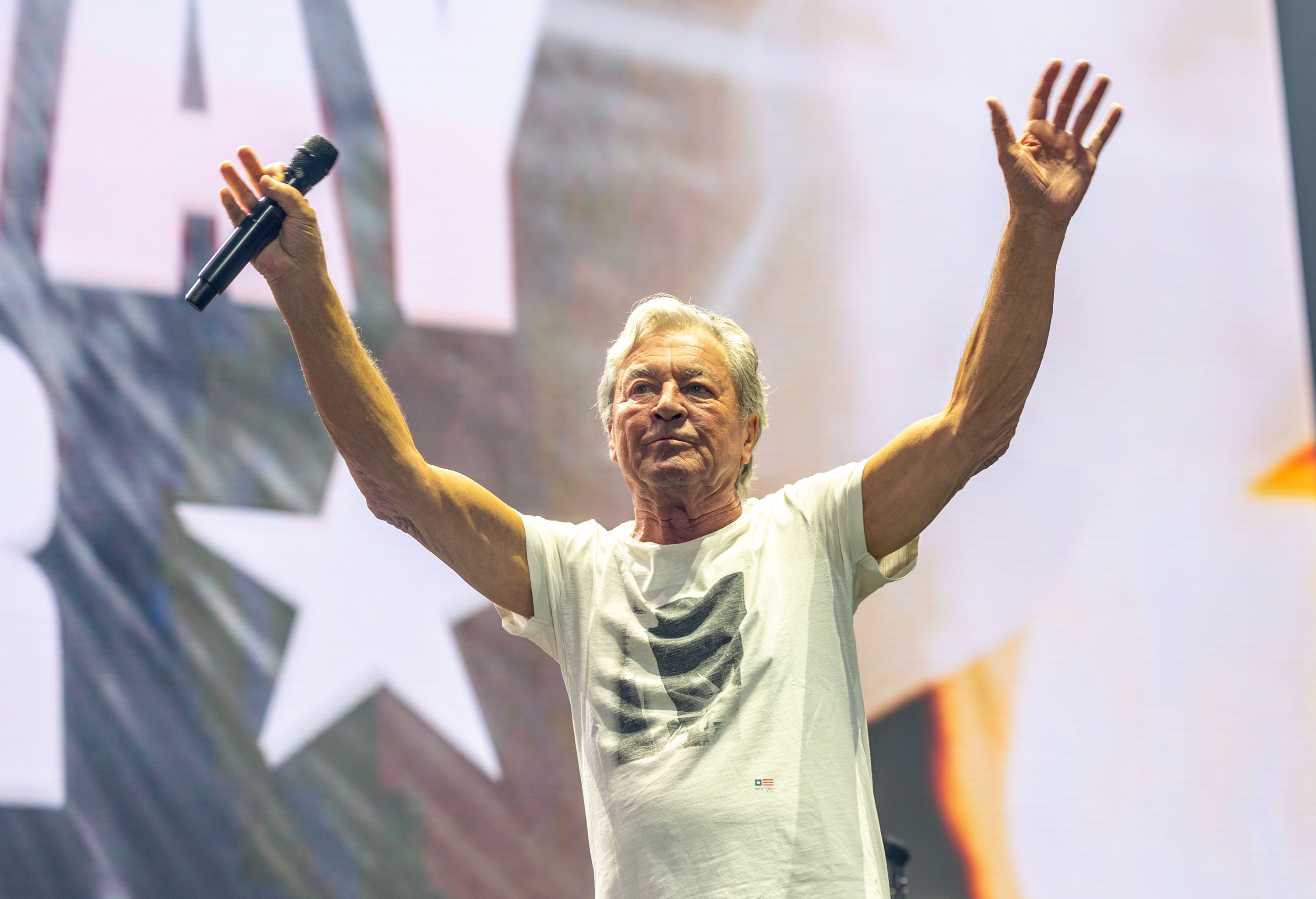 Spevák Ian Gillan počas bratislavského koncertu Deep Purple.