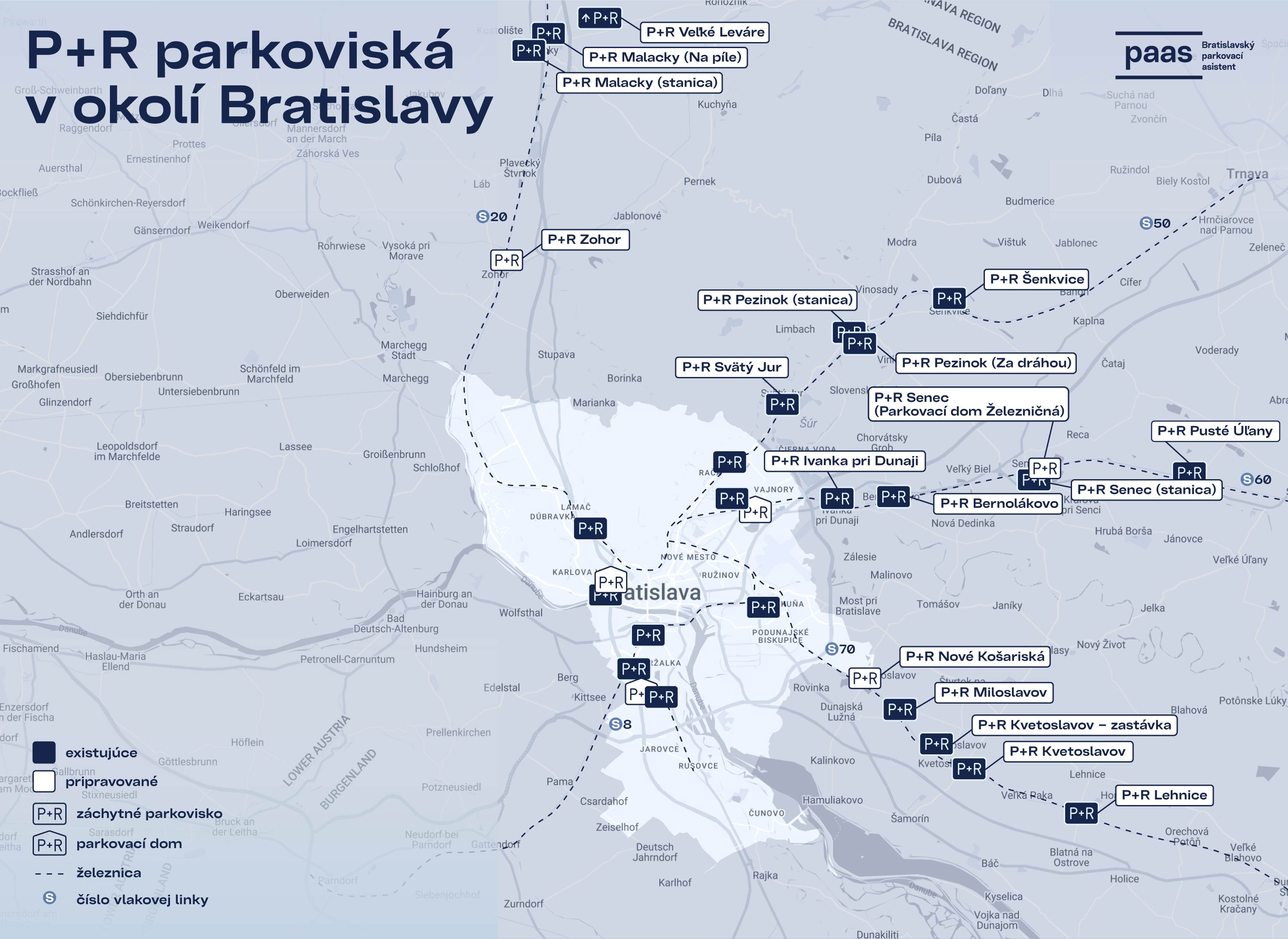 P+R mapka parkovania v okolí Bratislavy
